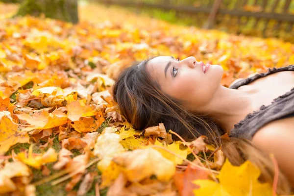 Retrato Jovem Bela Mulher Asiática Desfrutando Temporada Outono Livre — Fotografia de Stock