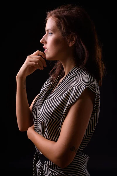 Studio Shot Young Beautiful Businesswoman Black Background — Stock Photo, Image