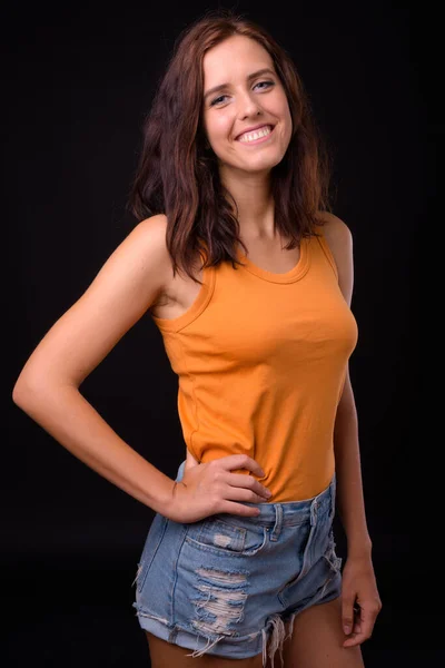 Studio Shot Young Beautiful Woman Black Background — Stock Photo, Image