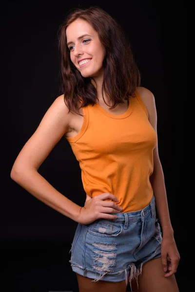 Studio Shot Young Beautiful Woman Black Background — Stock Photo, Image