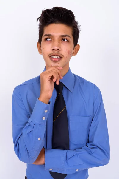 Στούντιο Πλάνο Του Νεαρού Όμορφου Ινδιάνου Έφηβο Αγόρι Επιχειρηματίας Λευκό — Φωτογραφία Αρχείου