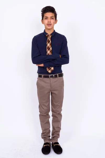 Studio Shot Young Handsome Indian Teenage Boy Businessman White Background — Stock Photo, Image