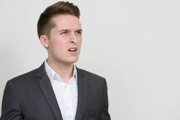 Studio Shot Young Handsome Businessman Wearing Suit White Background — Stock Photo, Image