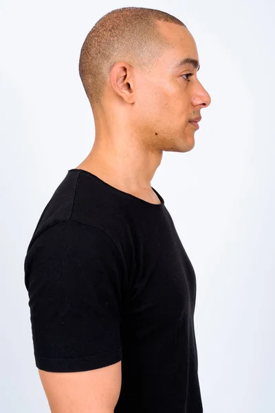 Studio Shot Handsome Multi Ethnic Bald Man Wearing Black Shirt — Stock Photo, Image