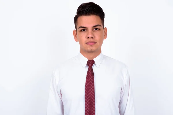 Studioaufnahme Eines Jungen Gutaussehenden Multiethnischen Geschäftsmannes Vor Weißem Hintergrund — Stockfoto