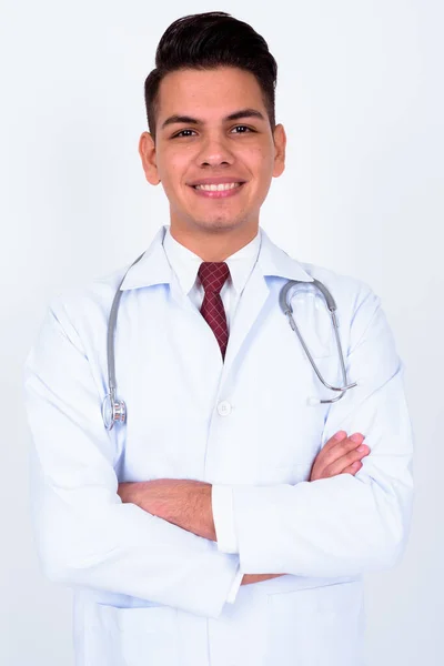 Estúdio Tiro Jovem Bonito Multi Médico Homem Étnico Contra Fundo — Fotografia de Stock