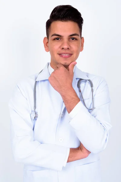 Estúdio Tiro Jovem Bonito Multi Médico Homem Étnico Contra Fundo — Fotografia de Stock