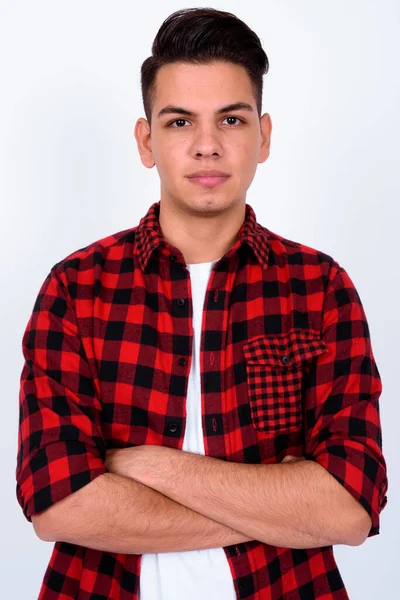 Studio Shot Young Handsome Multi Ethnic Hipster Man White Background — Stock Photo, Image