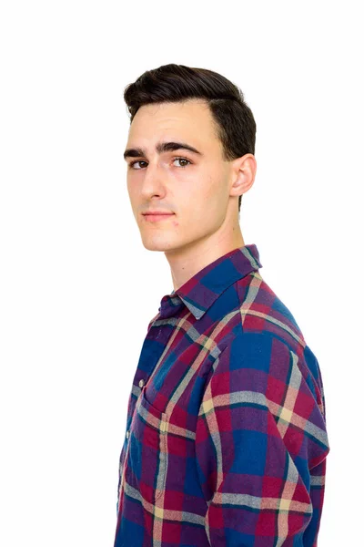 Studioaufnahme Eines Jungen Gutaussehenden Hipster Mannes Isoliert Vor Weißem Hintergrund — Stockfoto