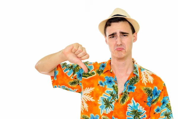 Hawaii Tişörtlü Yakışıklı Turistin Beyaz Arka Planda Izole Edilmiş Bir — Stok fotoğraf