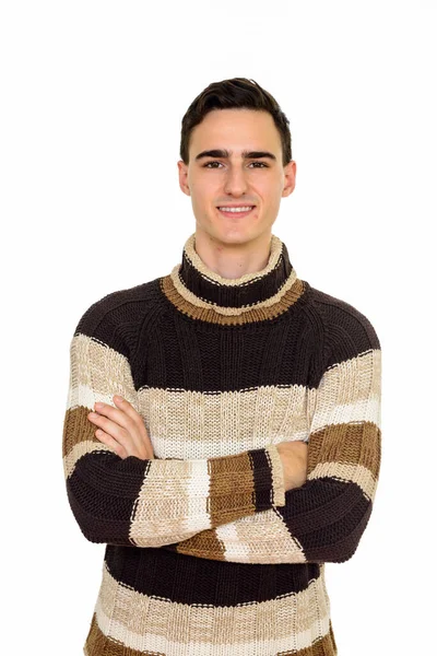 Studio Shot Young Handsome Man Turtleneck Sweater Ready Winter Isolated — Stock Photo, Image