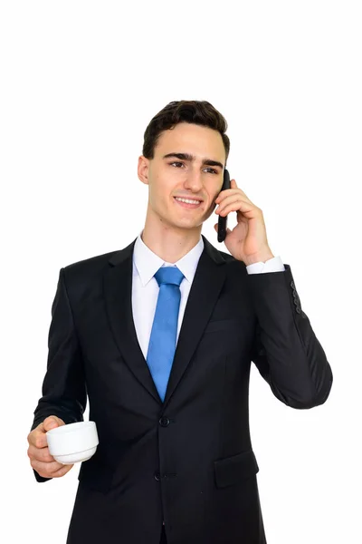 Studio Shot Young Handsome Businessman Suit Isolated White Background — Stock Photo, Image