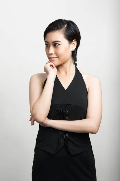 Studio Shot Young Beautiful Asian Woman Short Hair White Background — Stock Photo, Image