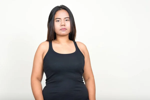 Studio Shot Young Overweight Asian Woman White Background — Zdjęcie stockowe