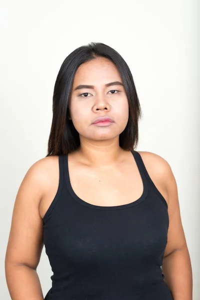 Studio Shot Young Overweight Asian Woman White Background — Stockfoto