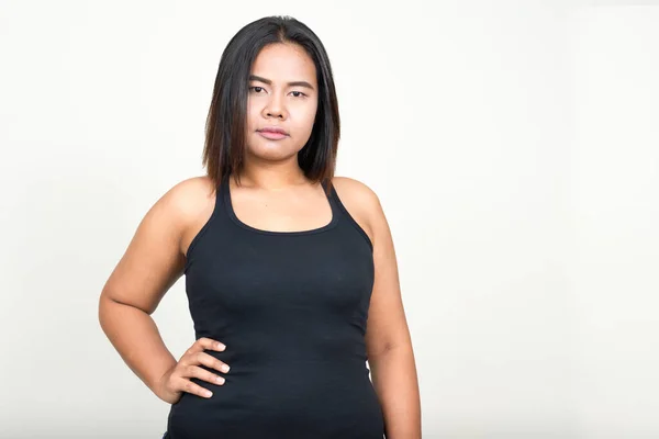 Studio Shot Young Overweight Asian Woman White Background — 图库照片