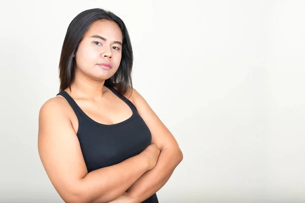 Studio Shot Young Overweight Asian Woman White Background — Stockfoto