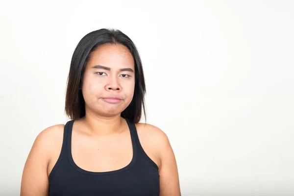 Studio Shot Joven Mujer Asiática Con Sobrepeso Sobre Fondo Blanco —  Fotos de Stock