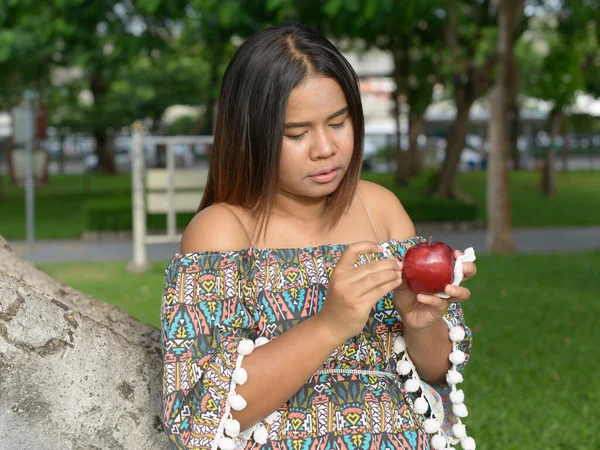 Portrait Young Overweight Asian Woman Relaxing Park Outdoors — Stockfoto