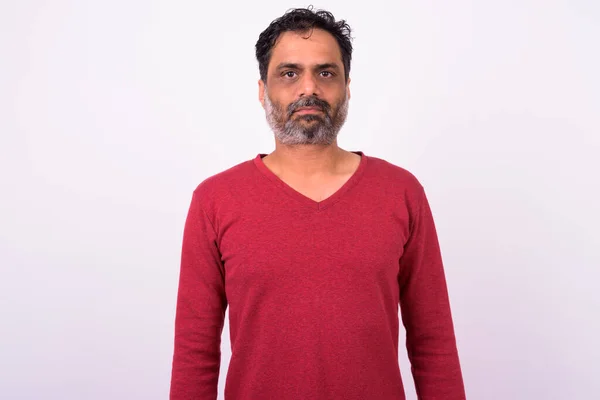 Studio Shot Mature Handsome Bearded Indian Man White Background — Foto Stock