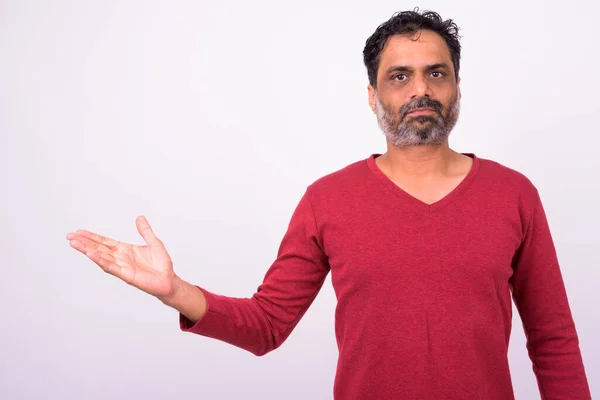 Studio Shot Mature Handsome Bearded Indian Man White Background — 스톡 사진