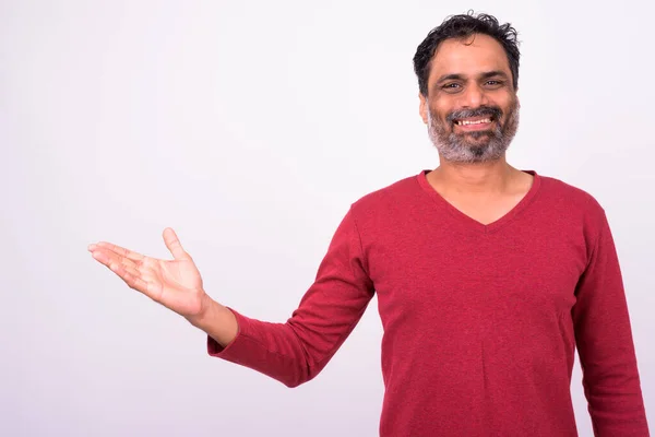 Studio Shot Mature Handsome Bearded Indian Man White Background — Fotografia de Stock