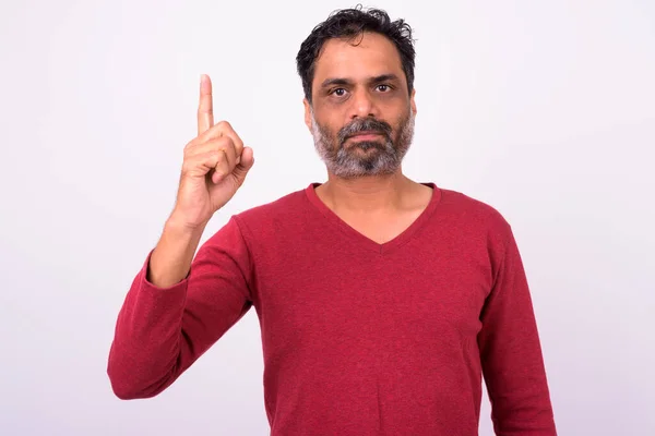 Studio Shot Mature Handsome Bearded Indian Man White Background — 스톡 사진