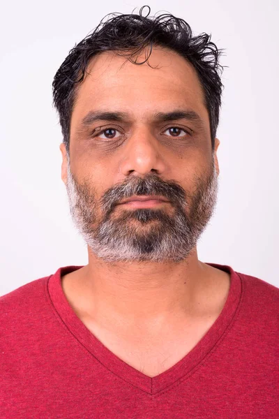 Studio Shot Mature Handsome Bearded Indian Man White Background — Fotografia de Stock