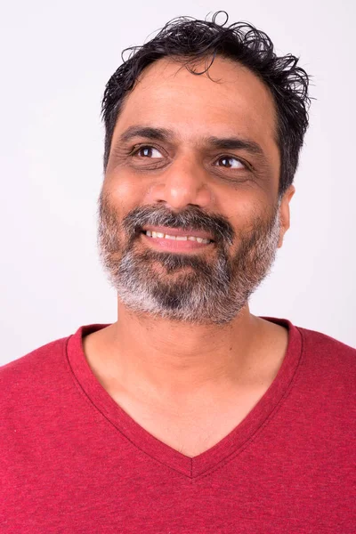 Studio Shot Mature Handsome Bearded Indian Man White Background — Fotografia de Stock