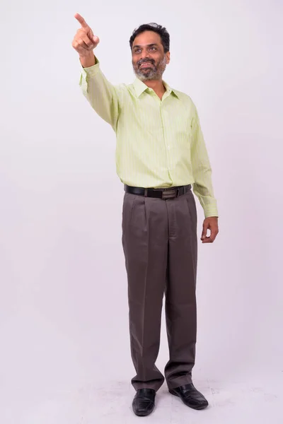 Studio Shot Mature Handsome Bearded Indian Businessman White Background — Stock fotografie