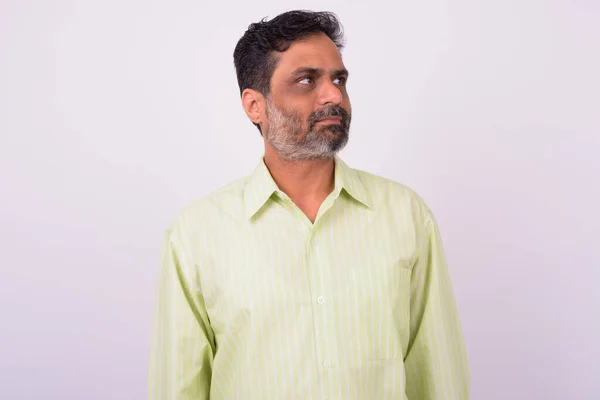 Studio Shot Mature Handsome Bearded Indian Businessman White Background — Fotografia de Stock