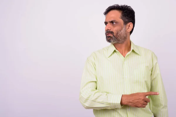 Studio Shot Mature Handsome Bearded Indian Businessman White Background — 스톡 사진