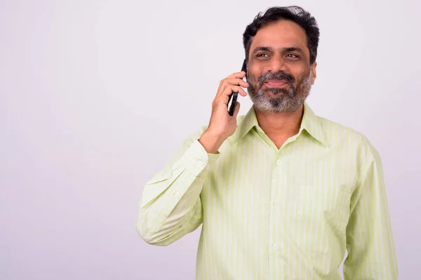 Studio Shot Mature Handsome Bearded Indian Businessman White Background — Fotografia de Stock