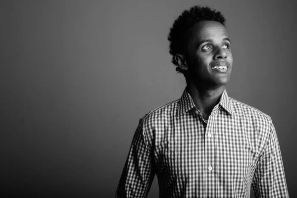 Studio Shot Young Handsome African Businessman Wearing Checkered Shirt Gray — Stock Photo, Image