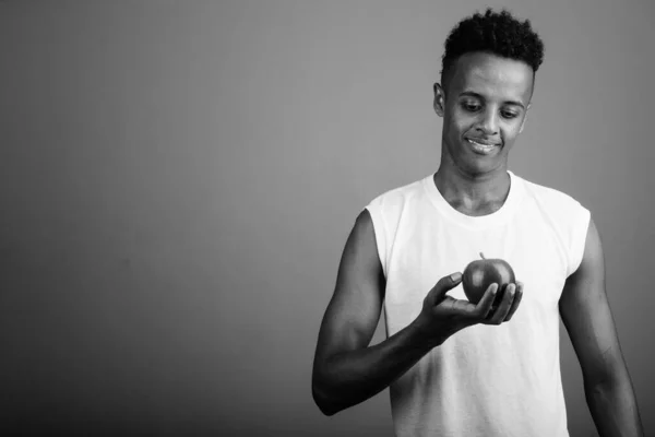 Studio Shot Young Handsome African Man Ready Gym Gray Background — Fotografia de Stock