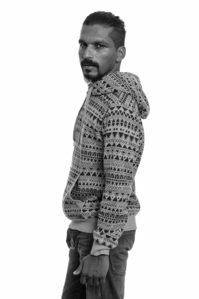 Studio Shot Young Handsome Bearded Indian Man Wearing Hoodie Isolated — Stock Photo, Image