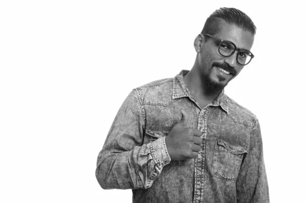 Studio Schot Van Jonge Knappe Bebaarde Indiase Hipster Man Geïsoleerd — Stockfoto