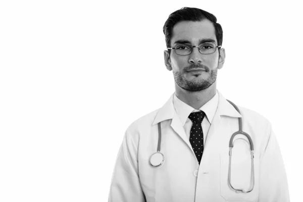 Studio Shot Young Handsome Bearded Man Doctor Isolated White Background — Stock Photo, Image