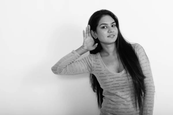 Estudio Joven Hermosa Mujer India Sobre Fondo Blanco Blanco Negro — Foto de Stock
