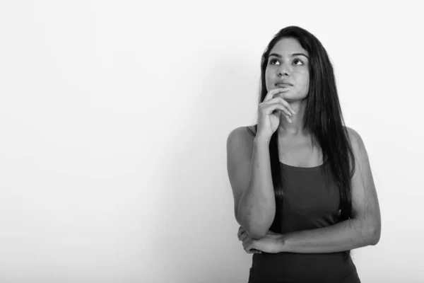 Studio Shot Young Beautiful Indian Woman White Background Black White — Stock Photo, Image