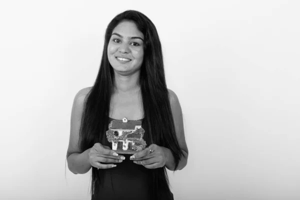 Estudio Joven Hermosa Mujer India Sobre Fondo Blanco Blanco Negro —  Fotos de Stock