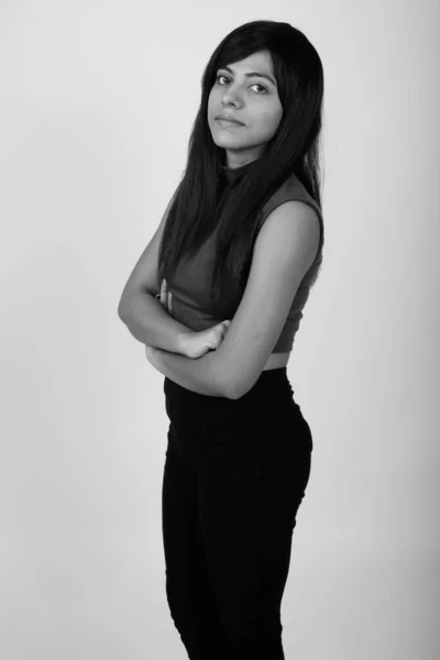 Studio Shot Young Persian Woman Gray Background Black White — Stock Photo, Image