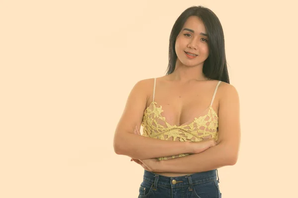 Beyaz Arka Planda Tecrit Edilmiş Asyalı Güzel Bir Transseksüel Kadının — Stok fotoğraf