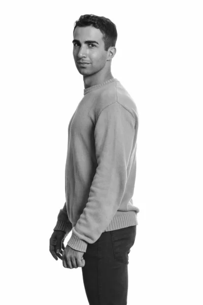 Студийный Снимок Молодого Красивого Персидского Человека Изолированного Белом Фоне Черно — стоковое фото
