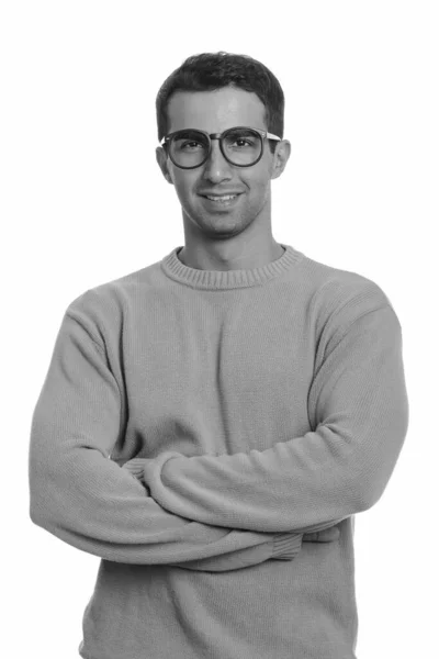 Studio Shot Young Handsome Persian Man Isolated White Background Black — Stock Photo, Image