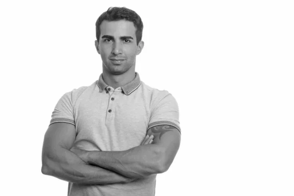 Studio Shot Young Handsome Persian Man Isolated White Background Black — Stock Photo, Image