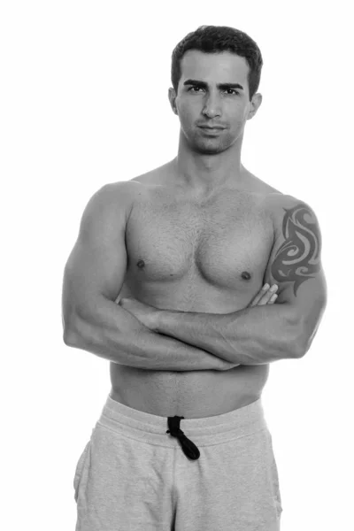 Studio Shot Young Handsome Muscular Persian Man Shirtless Isolated White — Stock Photo, Image