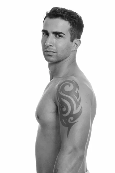 Studio Shot Young Handsome Muscular Persian Man Shirtless Isolated White — Stock Photo, Image