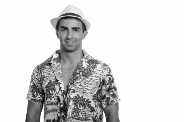 Studio Shot Young Handsome Persian Tourist Man Ready Vacation Isolated — Stock Photo, Image