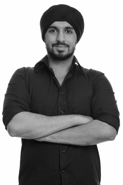 Studio Záběr Mladé Vousaté Indické Sikh Podnikatel Turban Izolované Proti — Stock fotografie